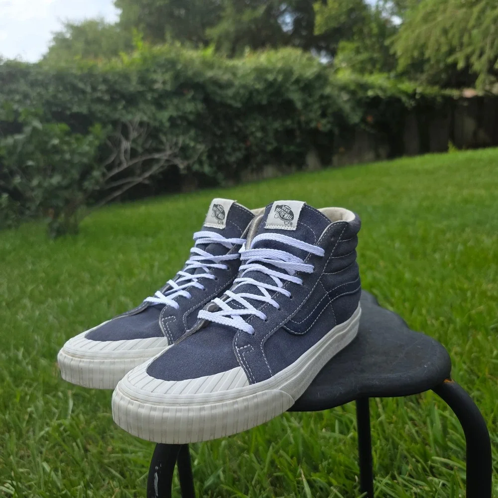 Vans Sk8-Hi Navy Blue Suede High Top Sneakers Ribbed Toe Cap 721454 Mens 6.5 W 8